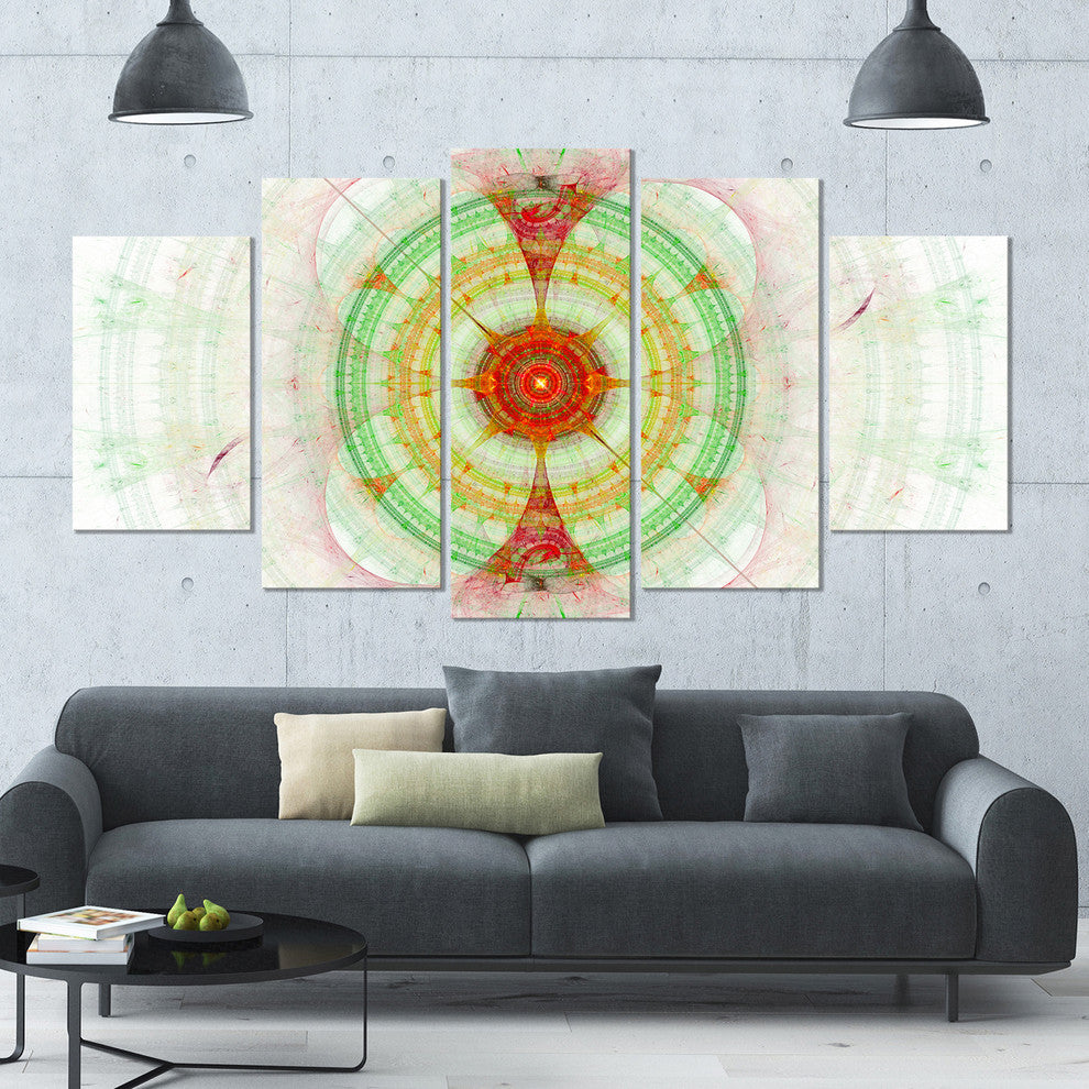 Cabalistic Fractal Green Sphere, Contemporary Wall Art Canvas, 60"x32", 5 Panels