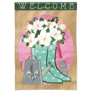 Welcome Fleur De Lis Rainboots Flag, Large