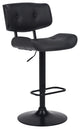 Adjustable Black Tufted Faux Leather and Black Wood Swivel Barstool.