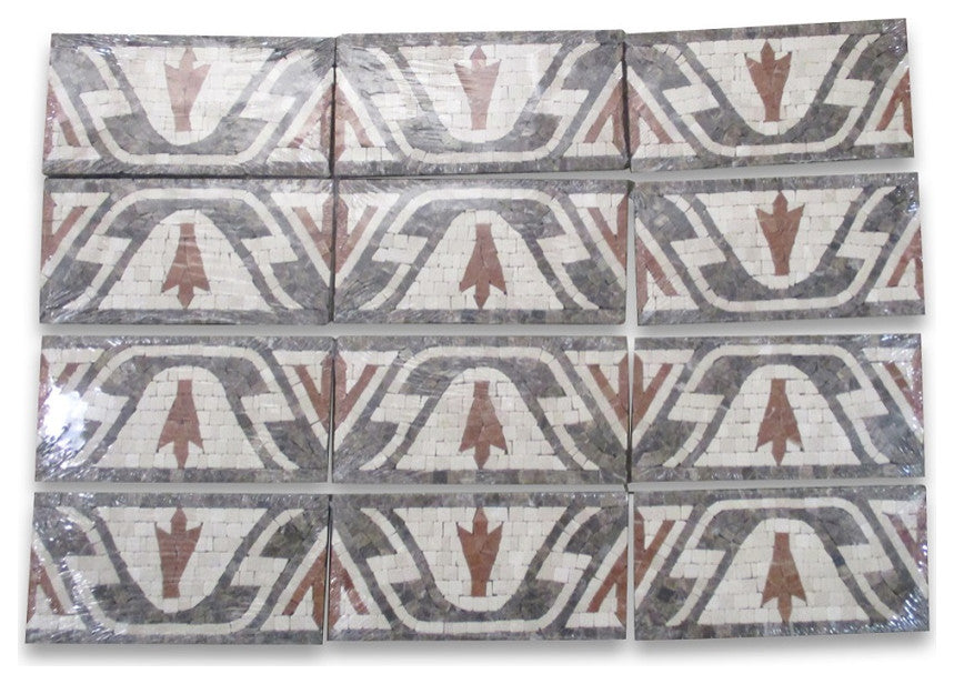 Marble Mosaic Border Listello Accent Deco Tile Leaf Red 4x8 Tumbled, 1 piece