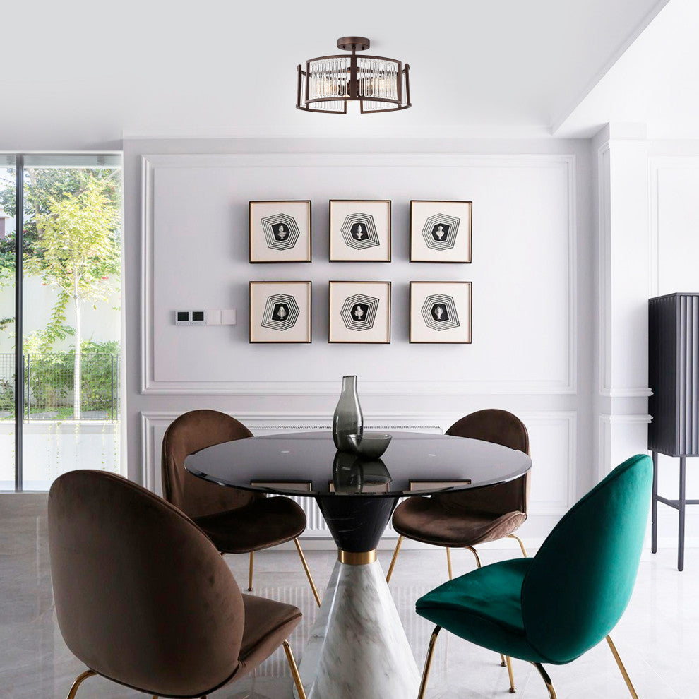 CHLOE Lighting FREY Transitional 3-Light Oil Rubbed Bronze Semi-Flush Fixture
