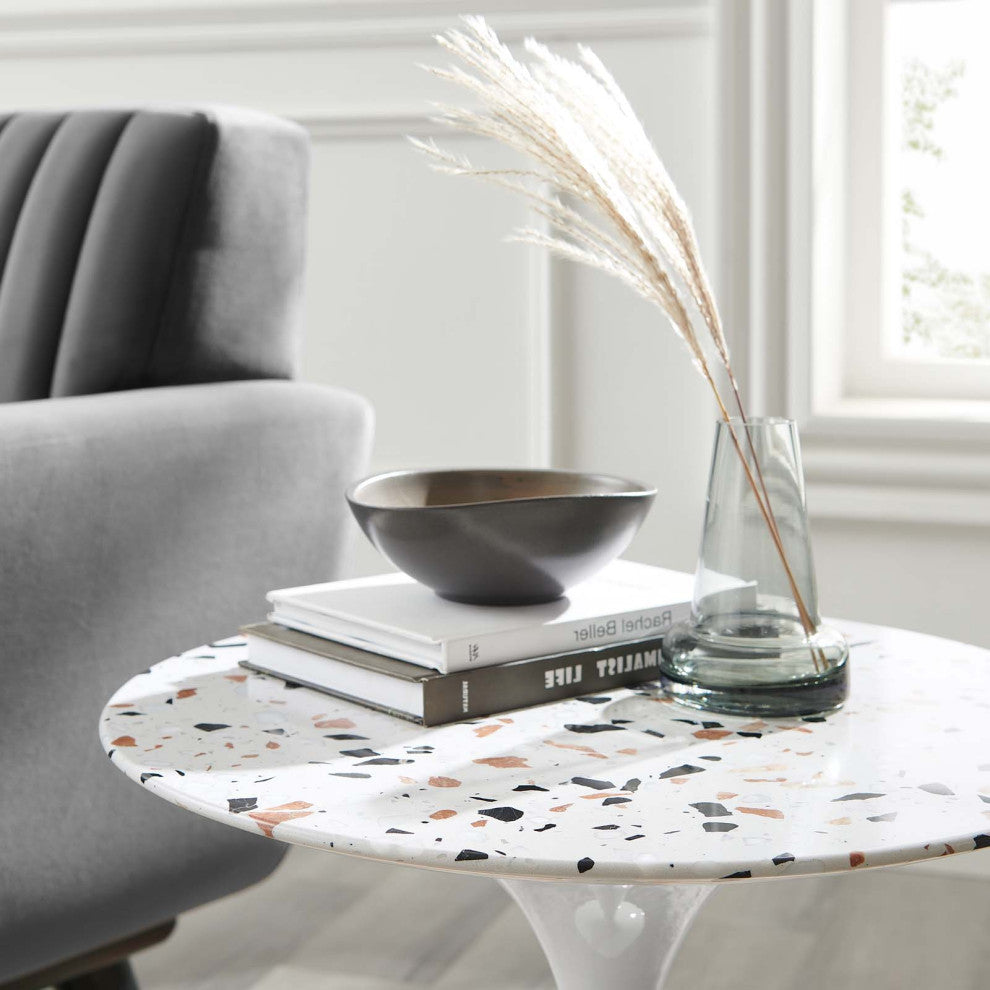 Sofa Side Table, Round, White, Wood, Metal, Modern, Lounge Cafe Hospitality