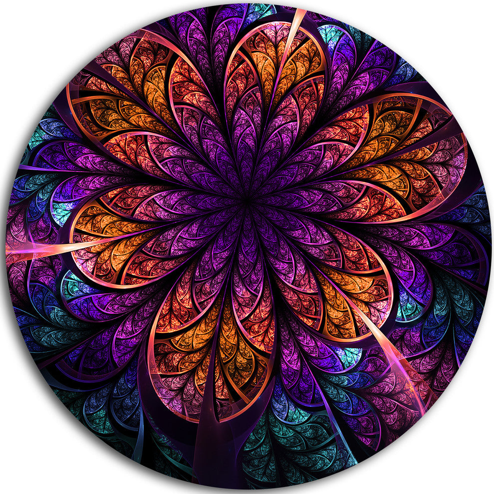 Dark Red And Purple Fractal Flower, Floral Disc Metal Artwork, 36"