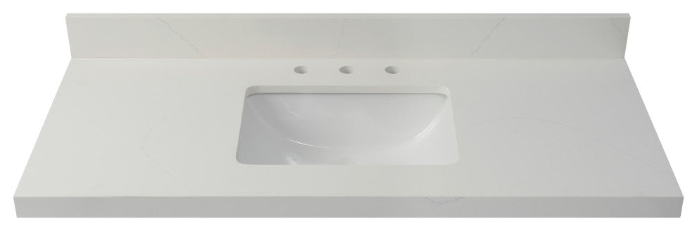 Chantilly White Quartz Top With Mounted White Rectangular Ceramic Basin, 49"