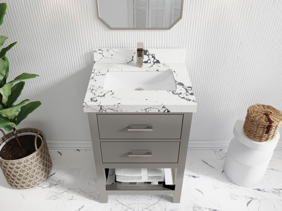 Parker 24" Single Sink Bath Vanity, Elephant Skin Gray 2" Viola Night
