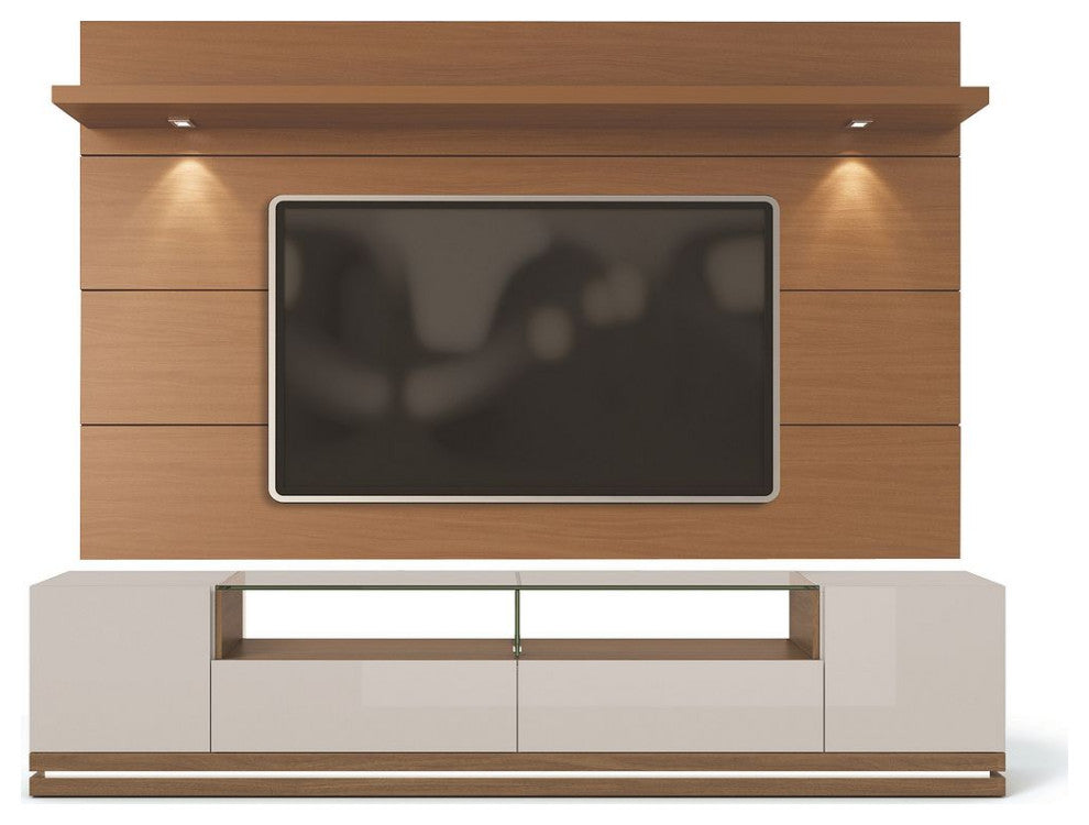 Floating Wall Tv Panel, Off White and Maple Cream