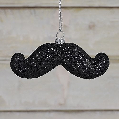 Luxe Retro Black Glass Mustache Ornament Set, Masculine Glitter Vintage Style