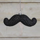Luxe Retro Black Glass Mustache Ornament Set, Masculine Glitter Vintage Style