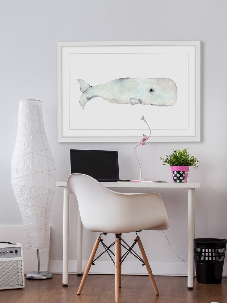 Marmont Hill, "Happy Whale" by Thimble Sparrow Framed Painting Print, 30x20