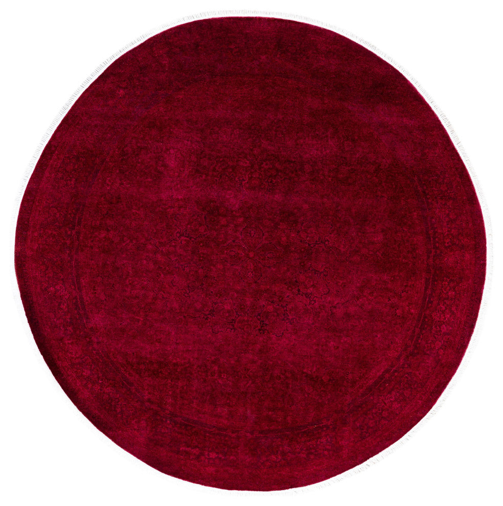 Overdyed One-of-a-Kind Hand-Knotted Area Rug Red, 7' 1" x 7' 1"