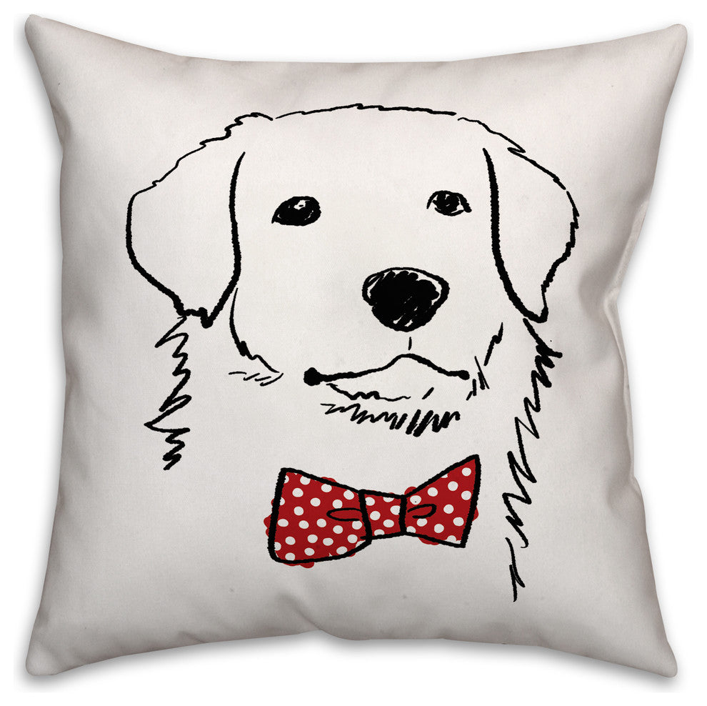 Dog with Polka Dot Bow Tie 20x20 Spun Poly Pillow
