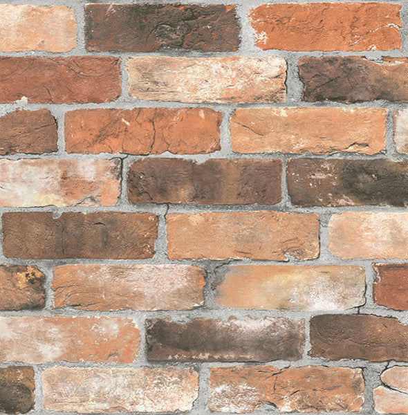 Brick Pattern Wallpaper, Orange/Black/Brown, Sample