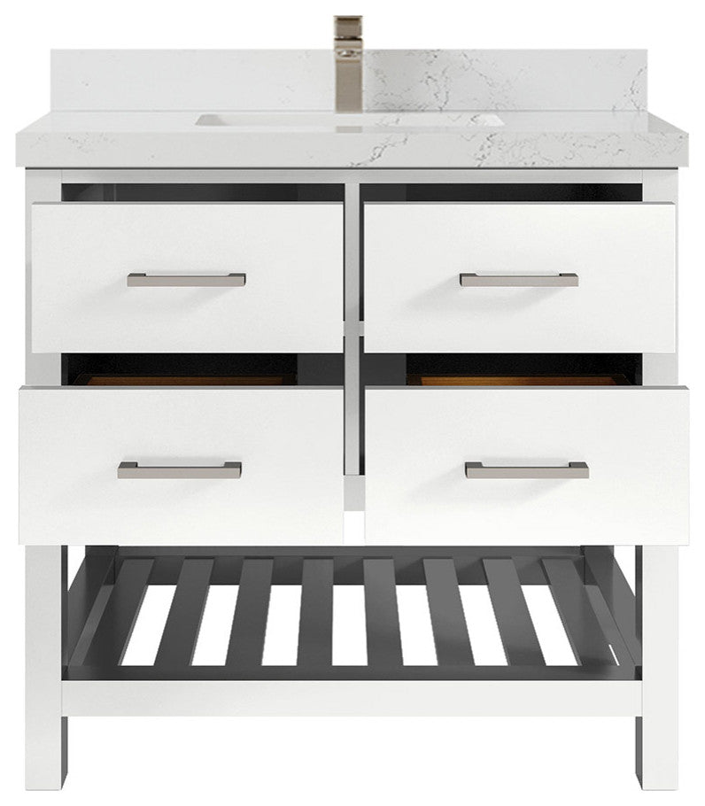 Parker 36 Single Sink Bath Vanity in White 2" Empira Quartz