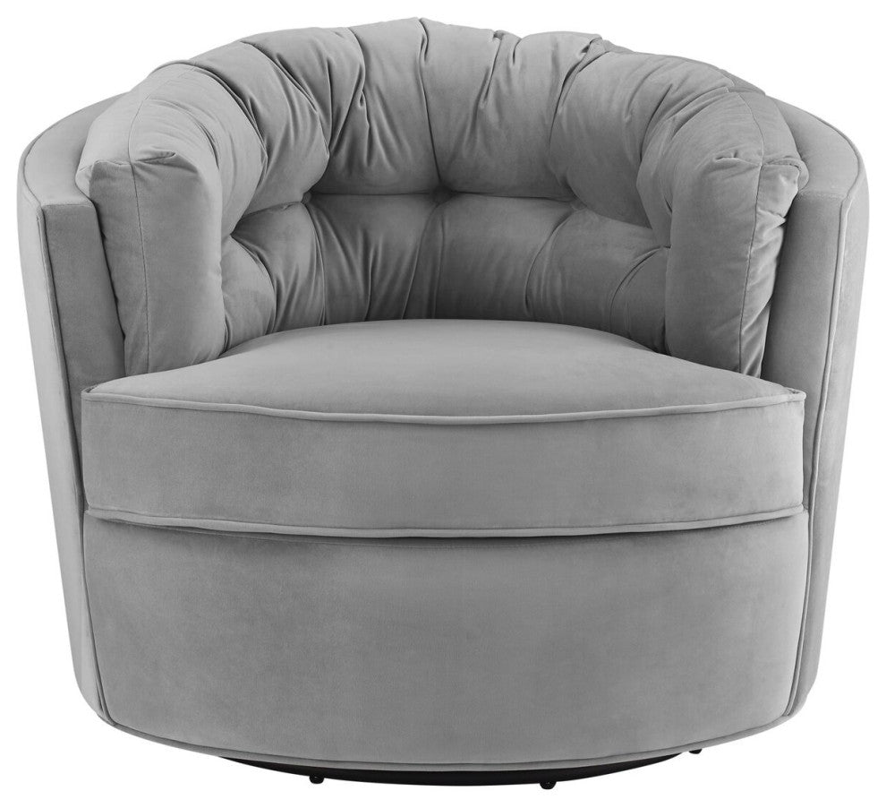 Eloise Grey Velvet Swivel Chair - Grey
