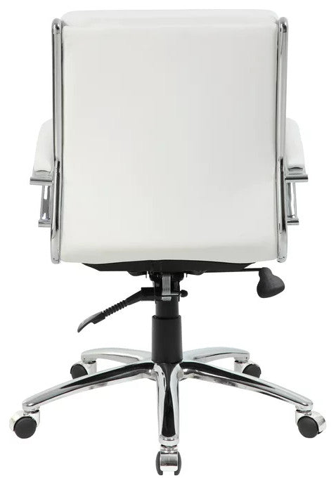 Office Chair, Chrome Metal Base With Adjustable Height & Padded Arms, White
