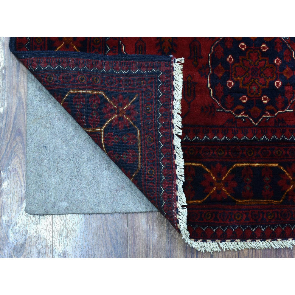 Deep and Saturated Red, Afghan Khamyab, Soft Wool Hand Knotted Rug, 3'4"x4'9"