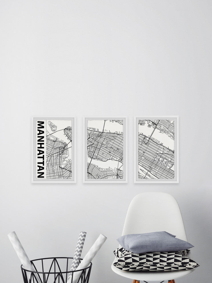 Manhattan Outline Triptych, 48x24