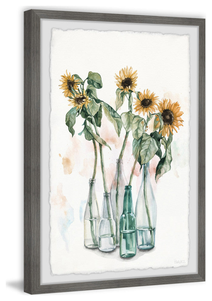 "Sunflower and Wilted Leaves II" Framed Painting Print