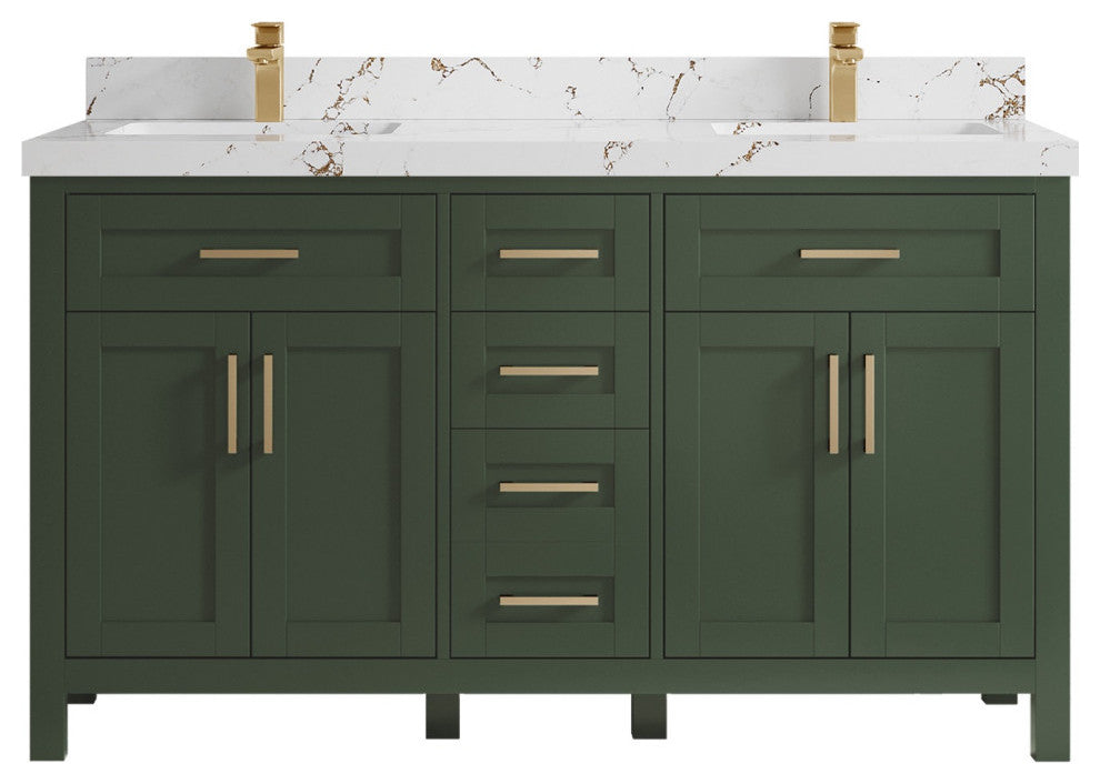Cambridge 60" Double Bathroom Vanity in Pewter Green 2" Viola Brown