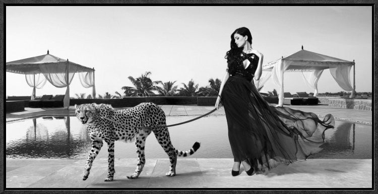 "Woman with Cheetah" Framed Canvas Giclee by Lauren, 25x13"