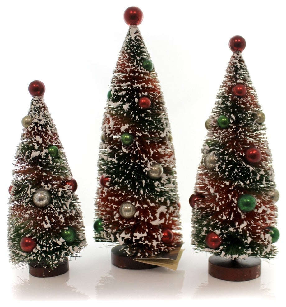 3-Piece Christmas Primitive Tree With Bulbs Plastic Flocked Lg4435