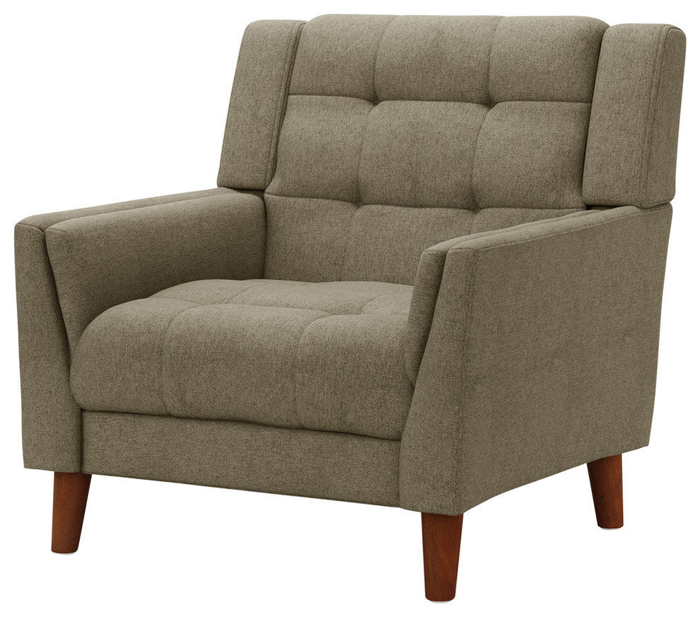 GDF Studio Evelyn Mid Century Modern Fabric Arm Chair, Mocha/Walnut