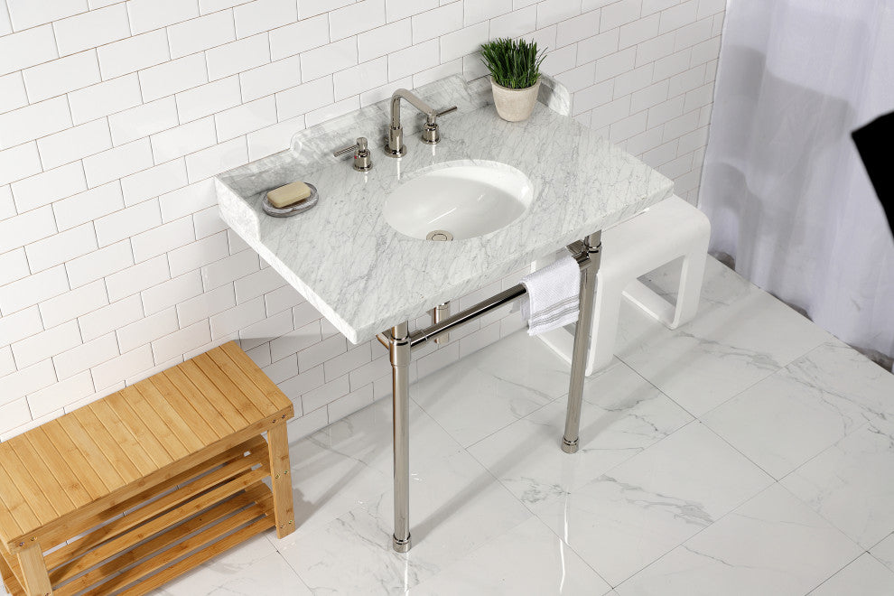 Kingston Brass LMS36M86ST 36" Carrara Marble Console Sink, Legs