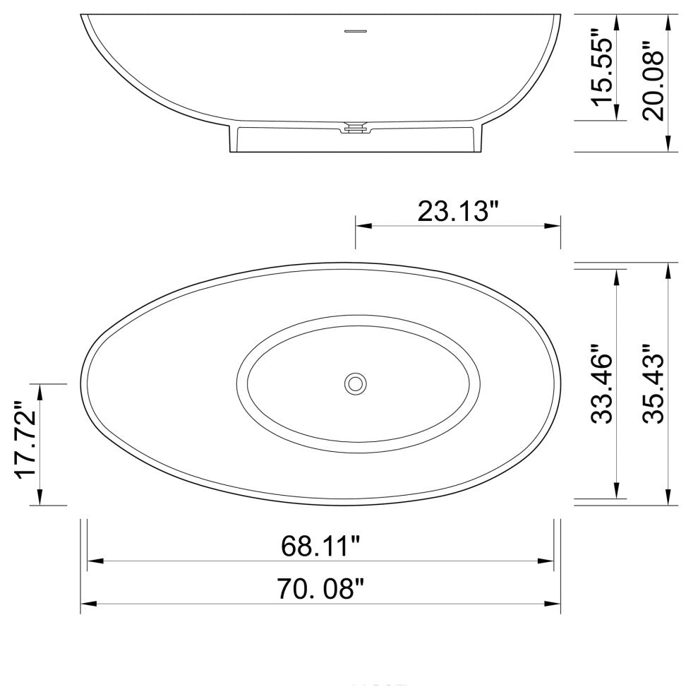 70 in. W Solid Surface Freestanding Flatbottom Soaking Bathtub in Matte White