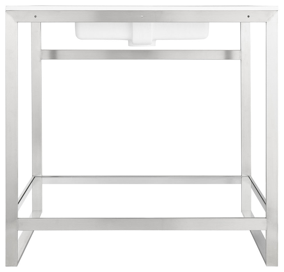 ANZZI Orchard 36" Console Sink With Glossy White Counter Top, Brushed Nickel