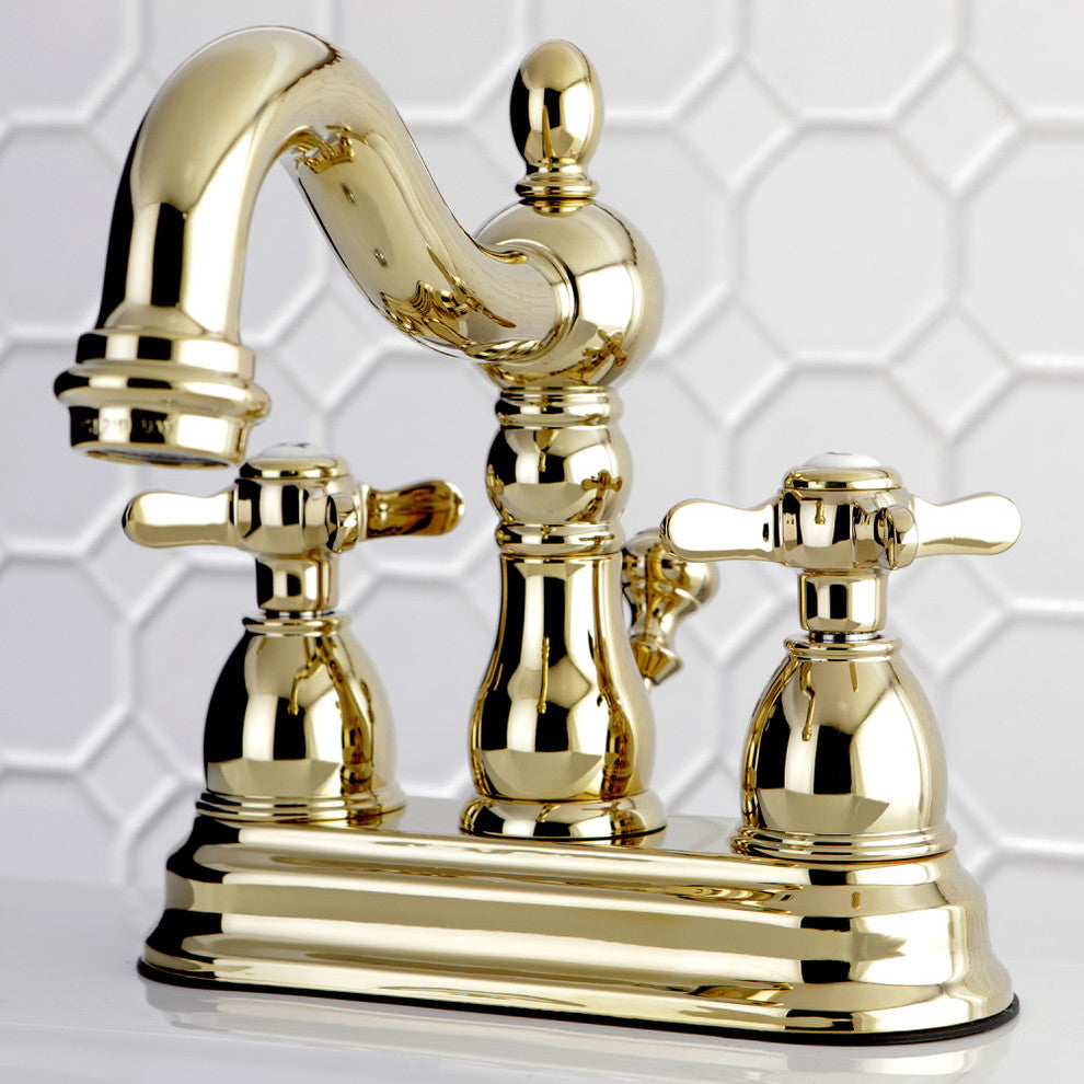 4" Centerset Bathroom Faucet WithBrass Pop-Up, Polished Brass