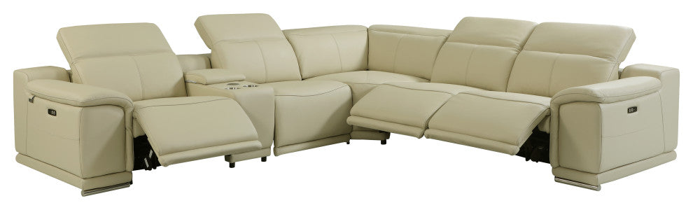 Federico 6-Piece L-Shaped Top Grain Italian Leather Sectional, Beige