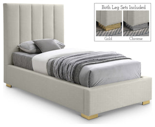 Pierce Linen Textured Fabric Upholstered Bed, Beige, Twin