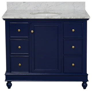 Bella 42" Bathroom Vanity, Royal Blue, Carrara Marble