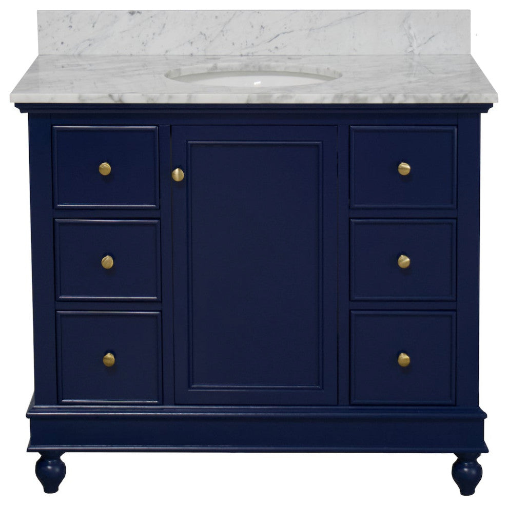Bella 42" Bathroom Vanity, Royal Blue, Carrara Marble