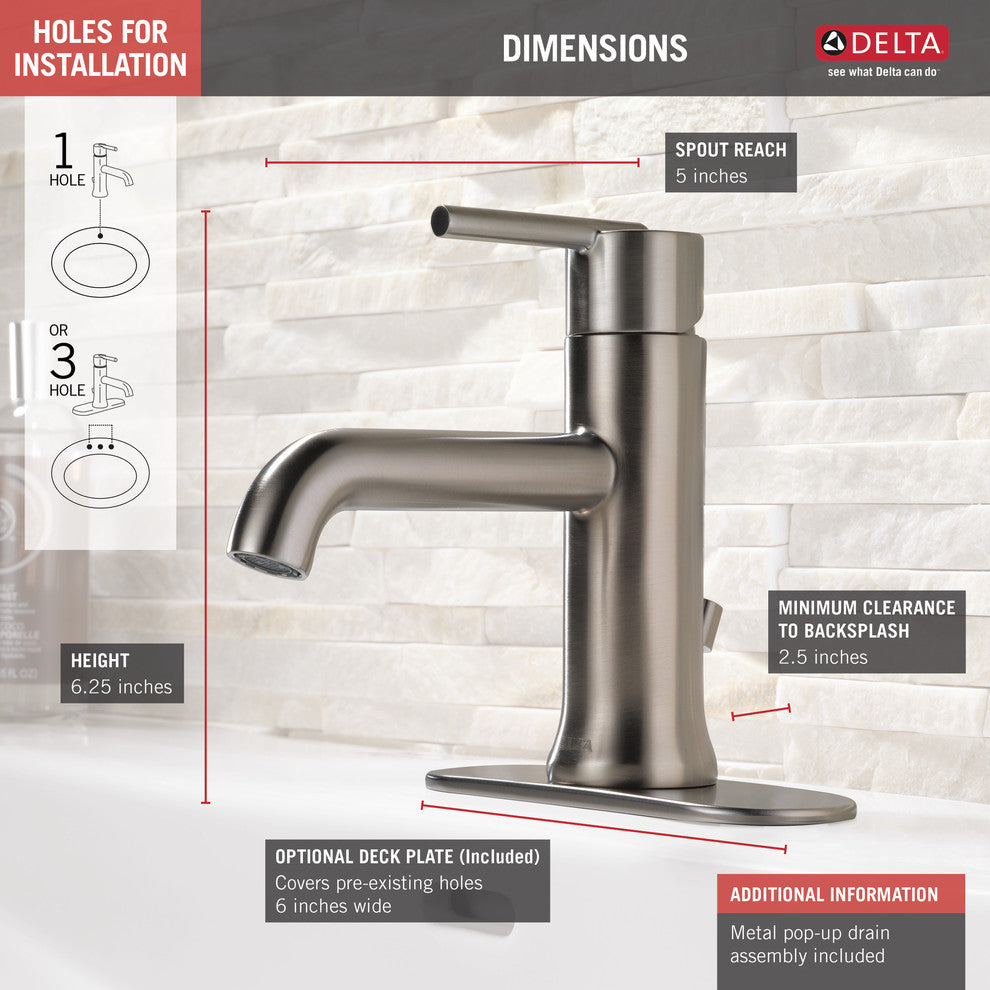 Delta Trinsic Single Handle Bathroom Faucet, Stainless, 559LF-SSMPU