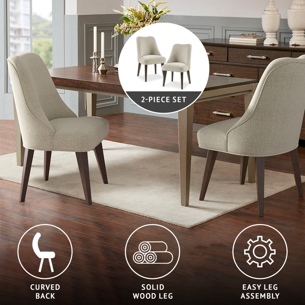 Martha Stewart Holls Round Piping Curved Back Side Dining Chair, Beige, Set of 2