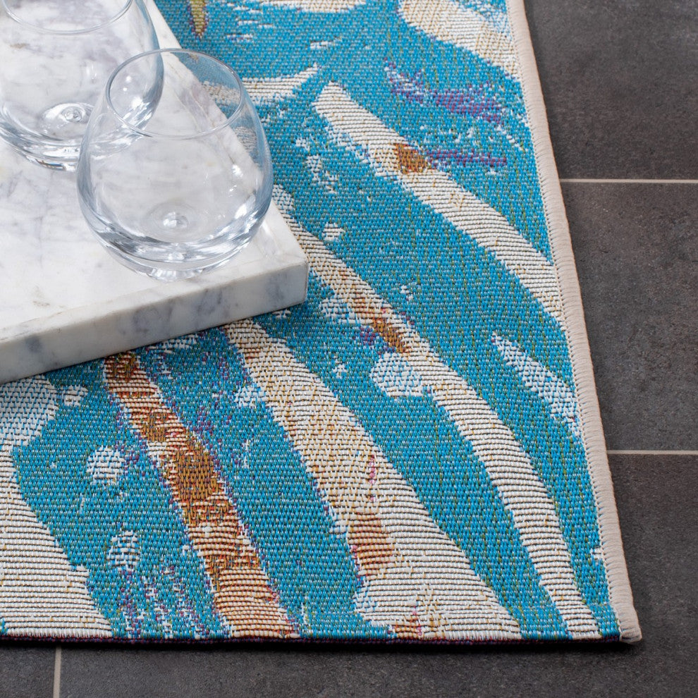 Safavieh Summer SMR487 Indoor-Outdoor Rug, Blue/Beige, 2'x8'