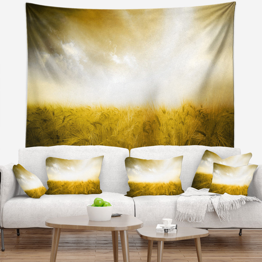 Yellow Meadow under Bright Sun Landscape Wall Tapestry, 39"x32"