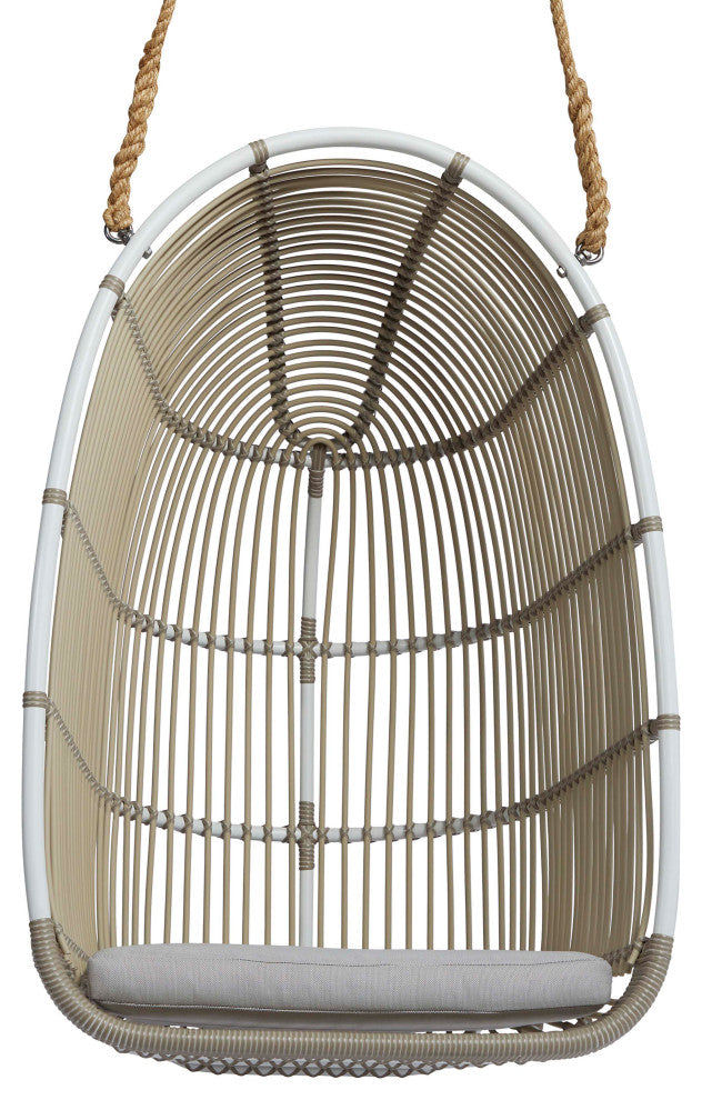 Renoir Exterior Hanging Swing Chair, Dove White - Sunbrella Sailcloth Seagull Cushion