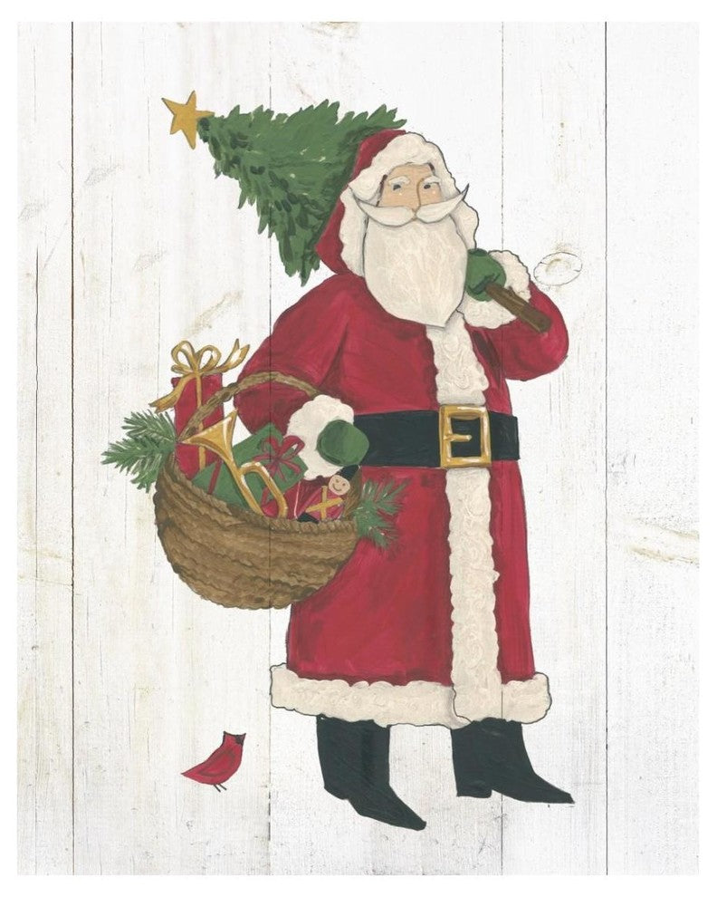 "Vintage St Nick III no Words on White Wood" Print by Anne Tavoletti, 22"x26"