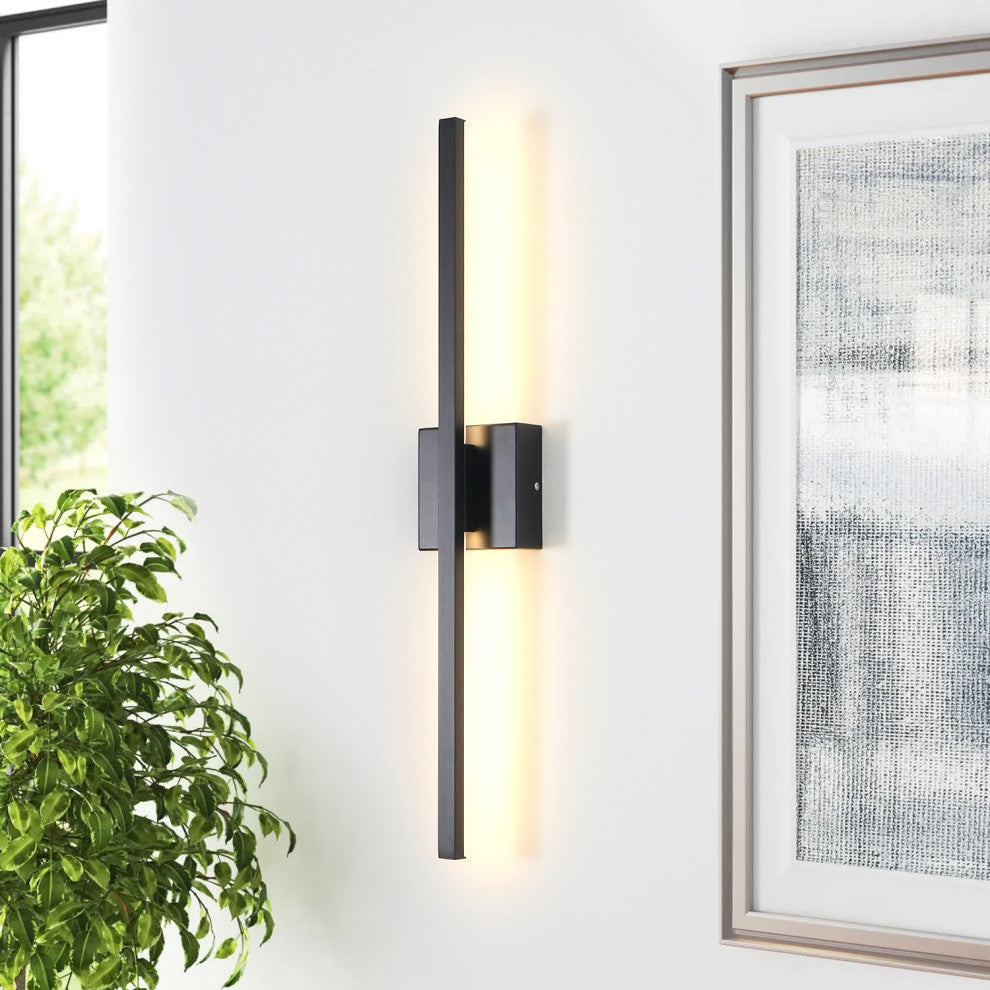Modern LED Wall Sconces Triac Dimming Aluminum LED Flush Mounted Sconce, Black, 27.5"hx4.7"wx2.9"d
