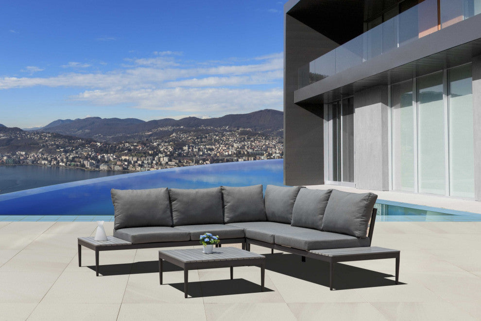 HomeRoots 98" X 98" X 26" Grey Aluminum Sectional