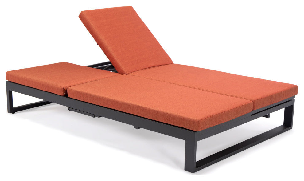 LeisureMod Chelsea Convertible 2-in-1 Sofa and Double Chaise Lounge, Orange