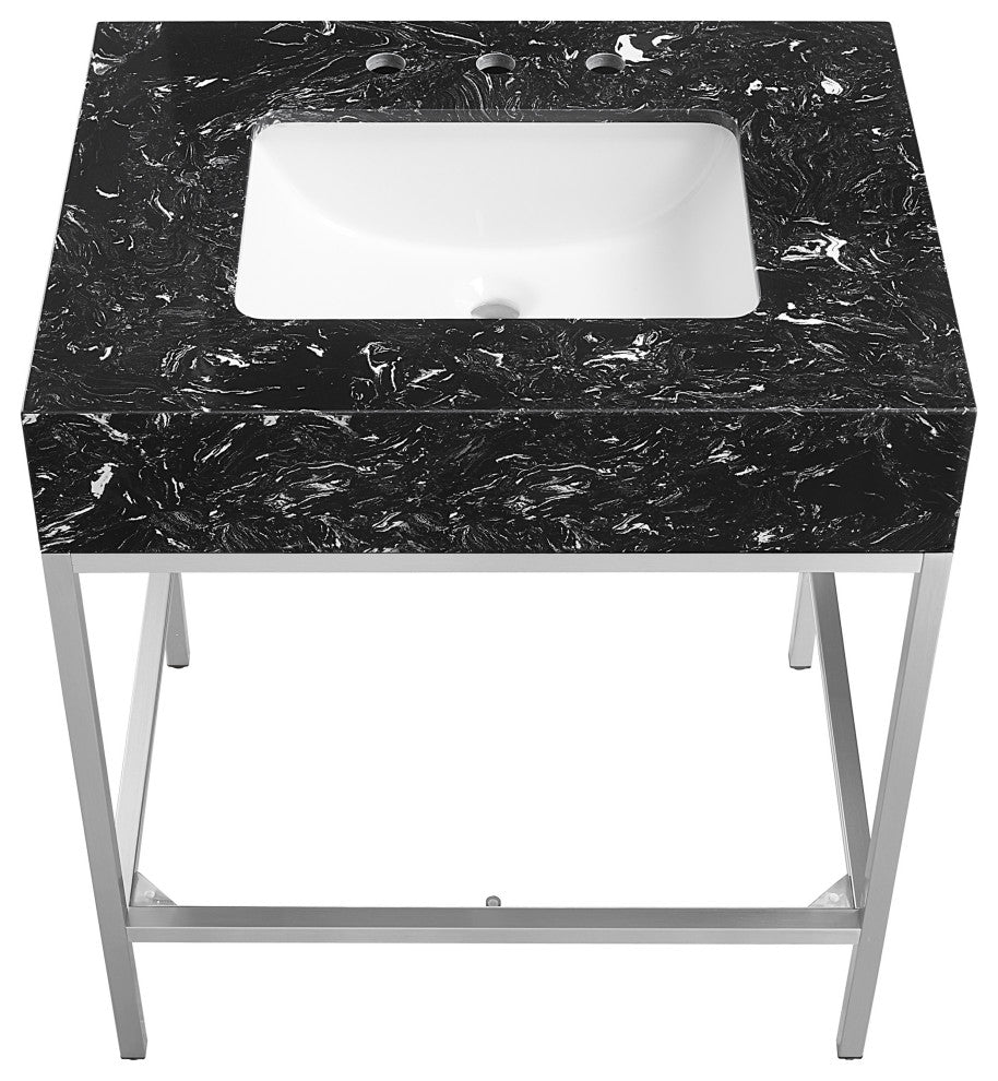 Marmo Bathroom Vanity, Black, 30" Wide, Satin Chrome Finish