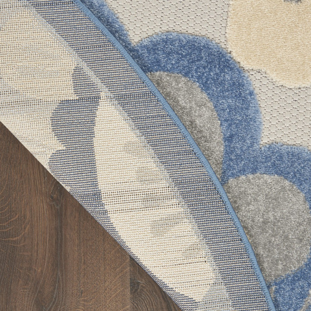 8 Round Blue and Gray Indoor Outdoor Area Rug