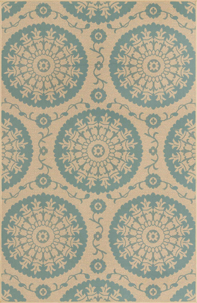 Rug Unique Loom Outdoor Botanical Light Blue Rectangular 5' 3 x 8' 0