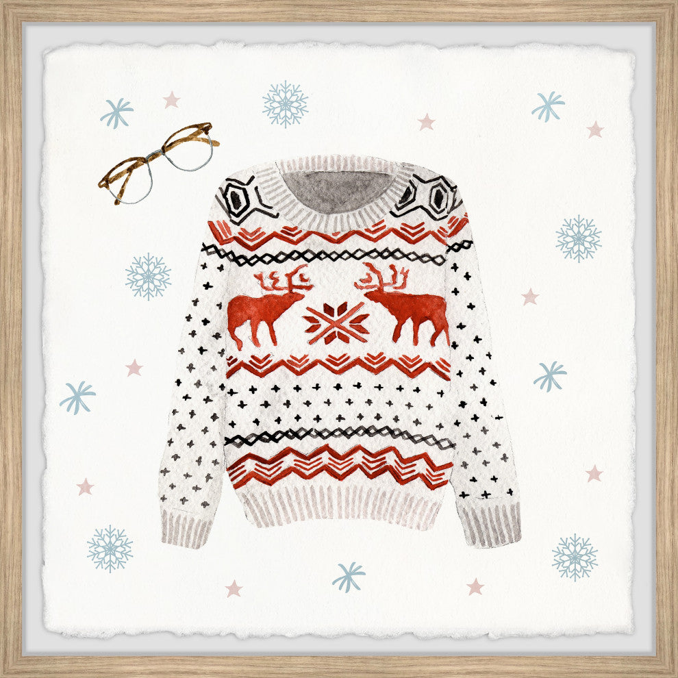 "Reindeer Sweater" Framed Painting Print, 12x12