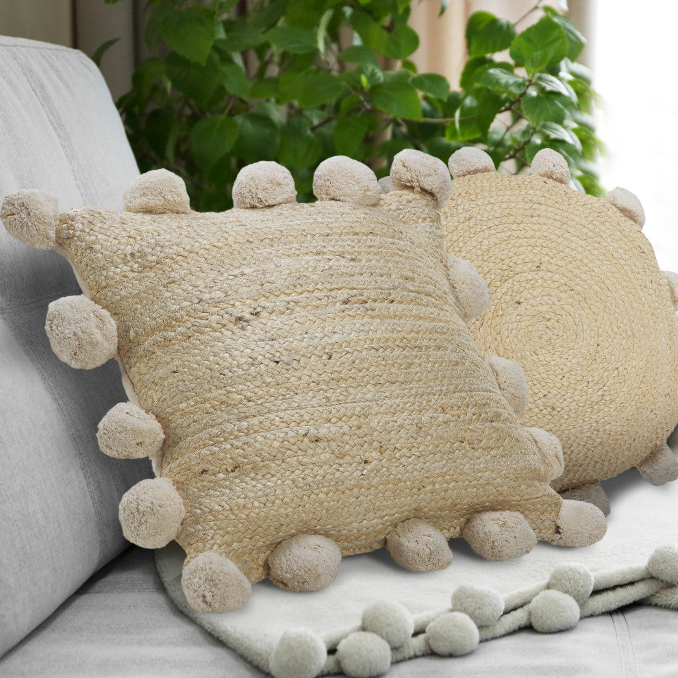 Ox Bay Handwoven Tan Solid Organic Jute Pillow Cover, 20"x20"