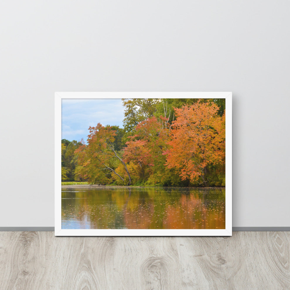 Autumn Tree Line Rural Landscape Framed Photo Paper Wall Art Prints, White, 16" X 20"