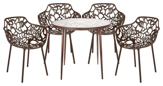 Leisuremod Devon 5-Piece Aluminum Dining Set With Table and 4 Armchairs, Brown